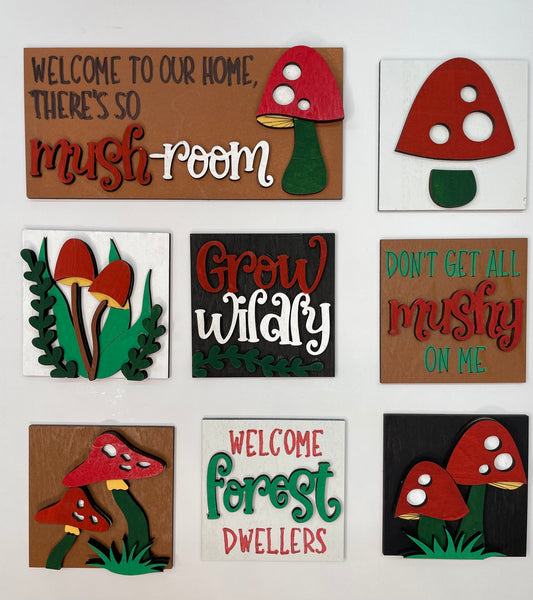 Mini Mushroom Interchangeable Tiles Leaning Signs