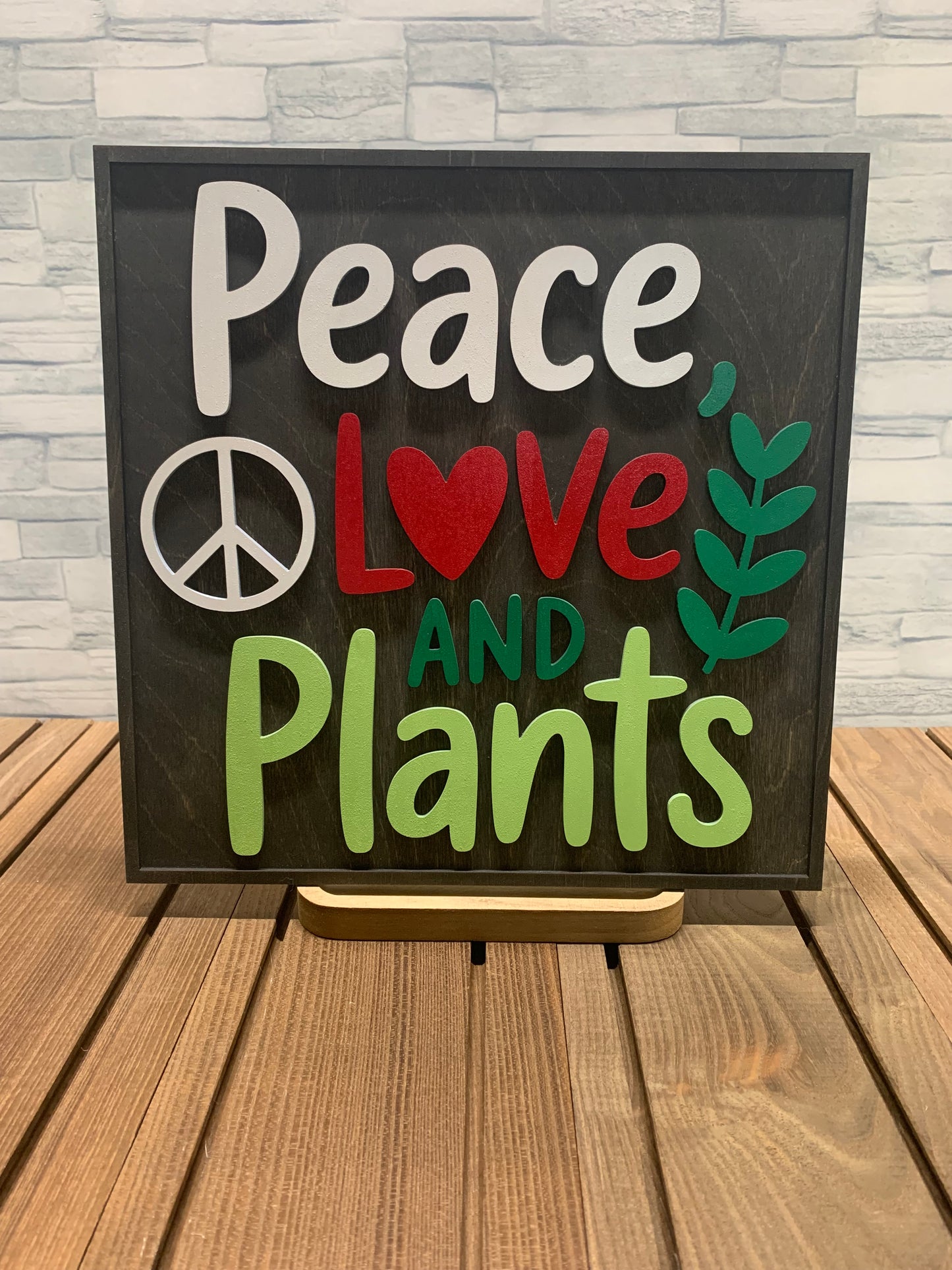 Peace, Love and Plants - Wood Wall Door Sign