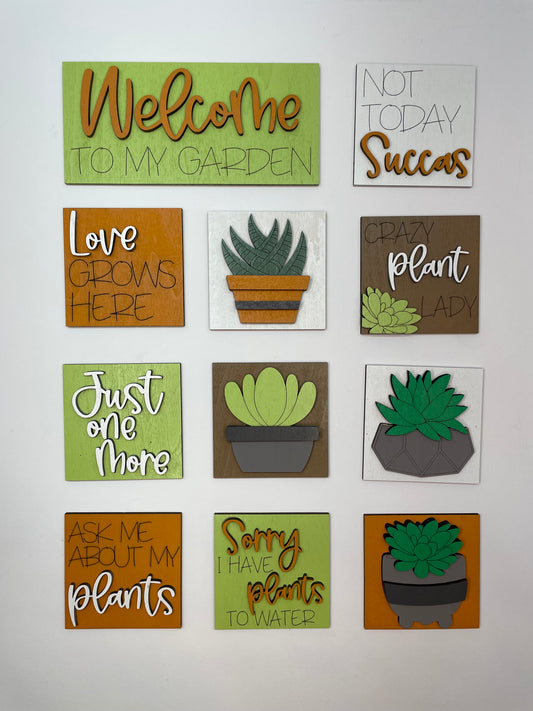 Mini Succulent Interchangeable Tiles Leaning Signs