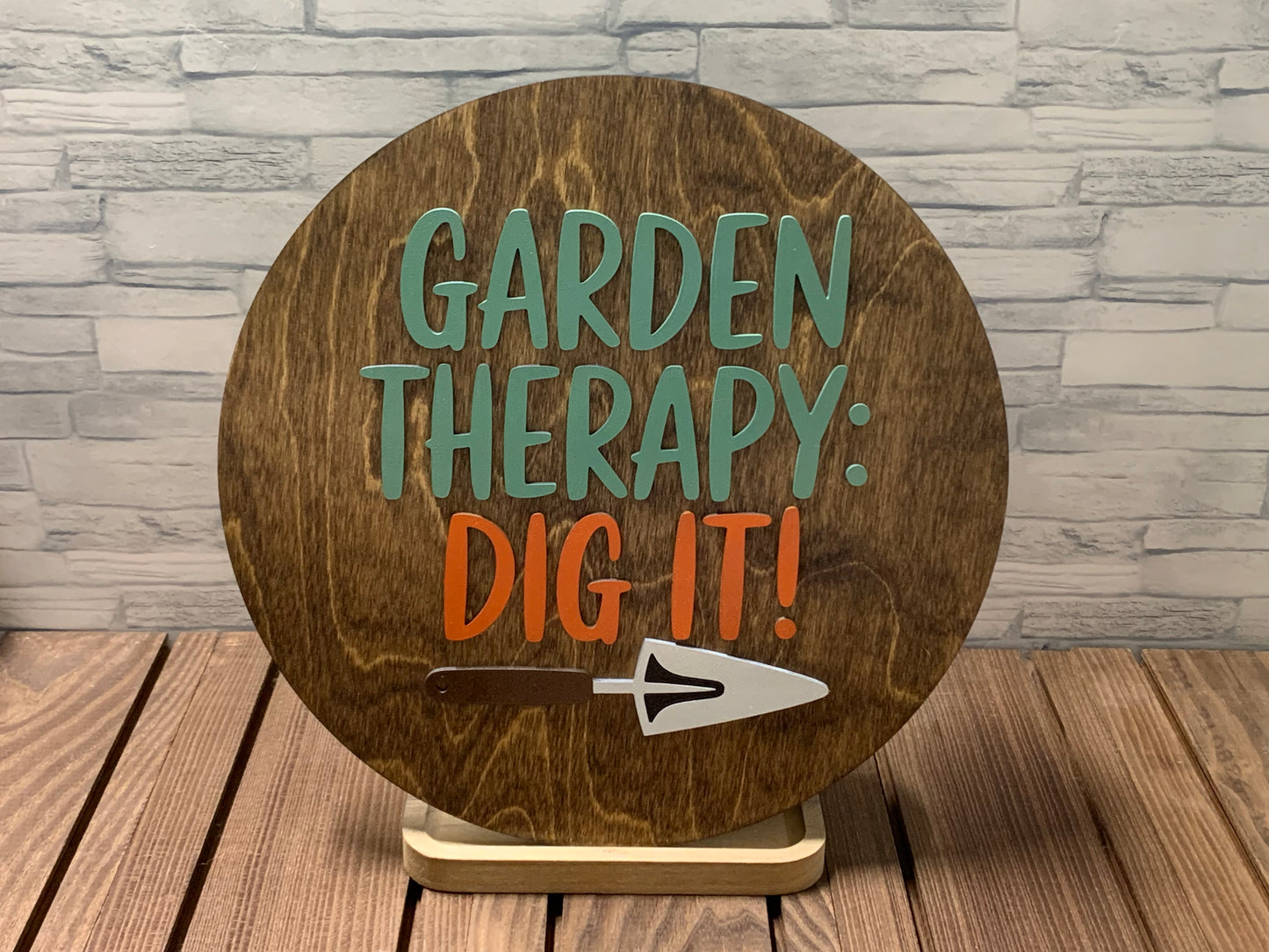 Garden Therapy Dig It - Round Wood Door Sign Wall Hanger