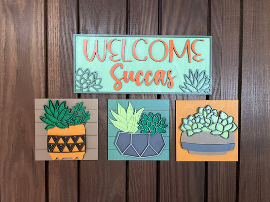 Welcome Succas - Succulent Leaning Sign Set