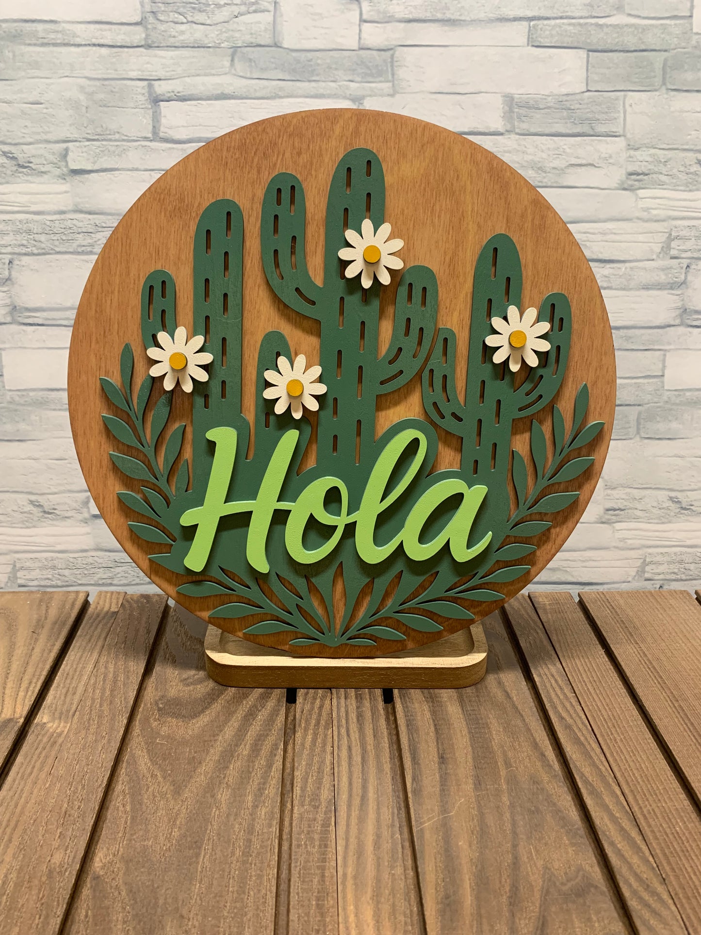Hola - Cactus Round Wood Door Wall Sign Hanger