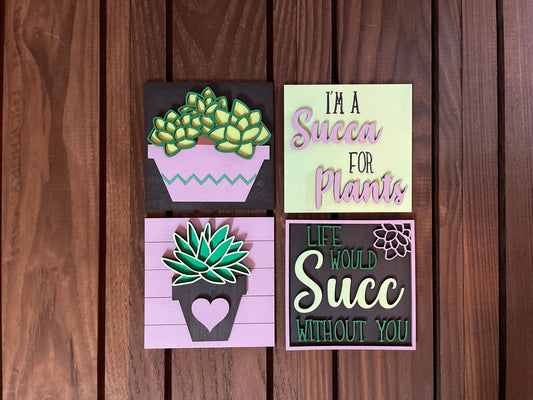 Succulent Leaning Sign Set