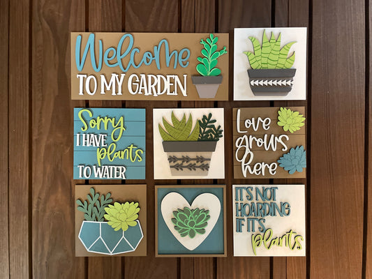 Welcome to My Garden - Succulent Leaning Sign Set