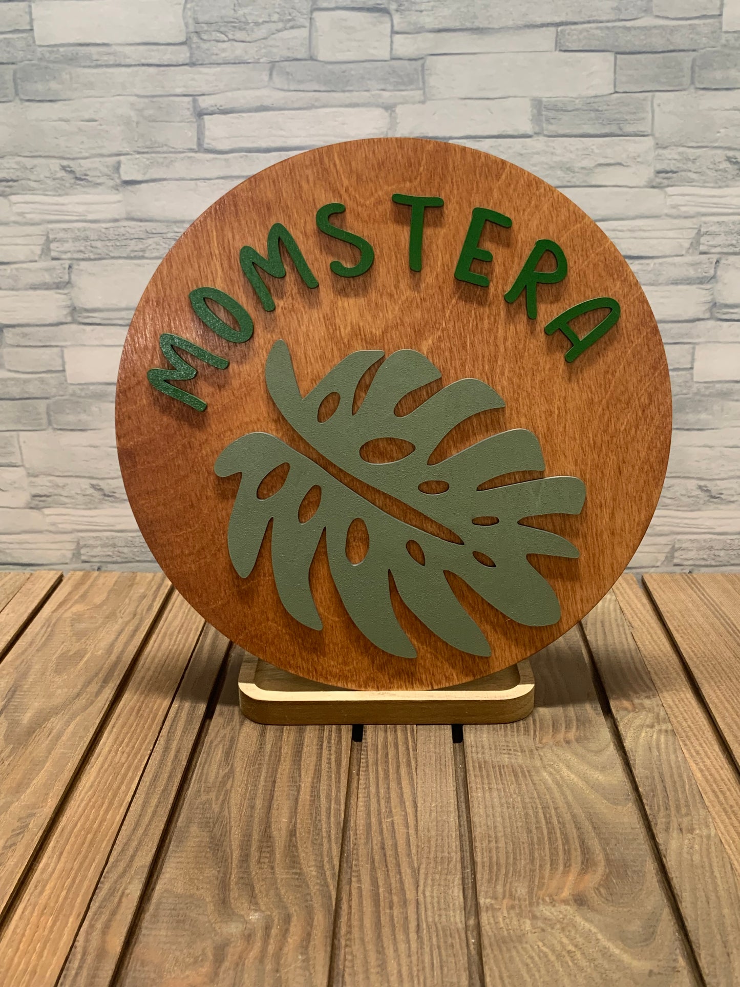 Momstera - Wood Round Wall Sign Door Hanger