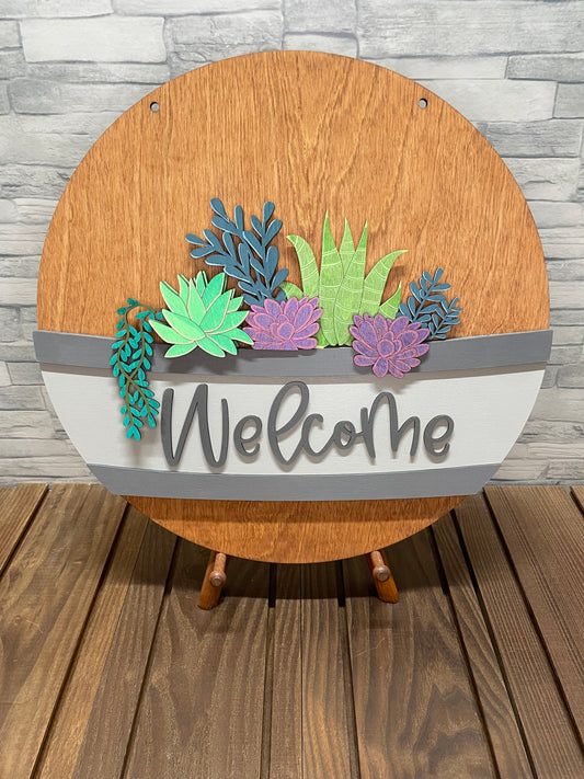 Round Interchangeable Flower Basket Welcome Sign