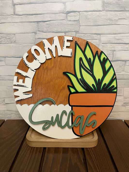 Welcome Succas - Round Door Wall Sign Hanger