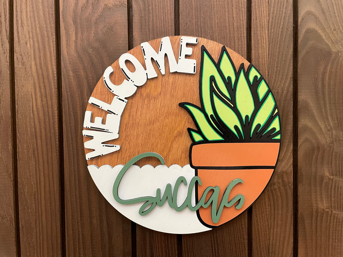 Welcome Succas - Round Door Wall Sign Hanger