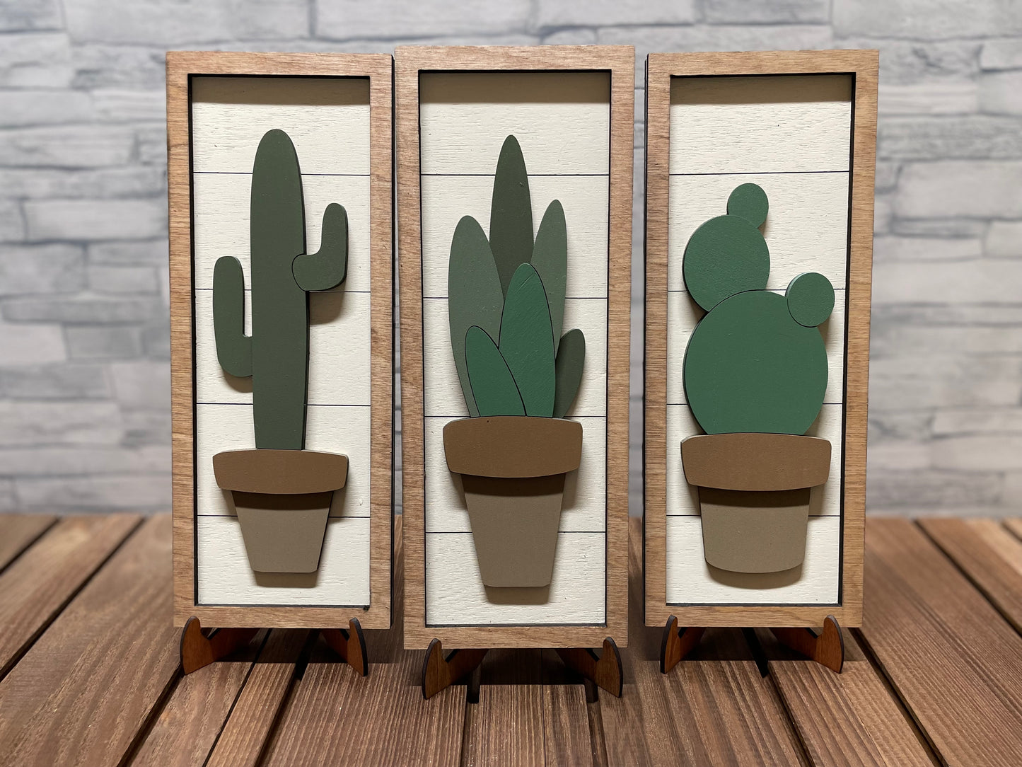 Cactus Trio Shiplap Sign Set