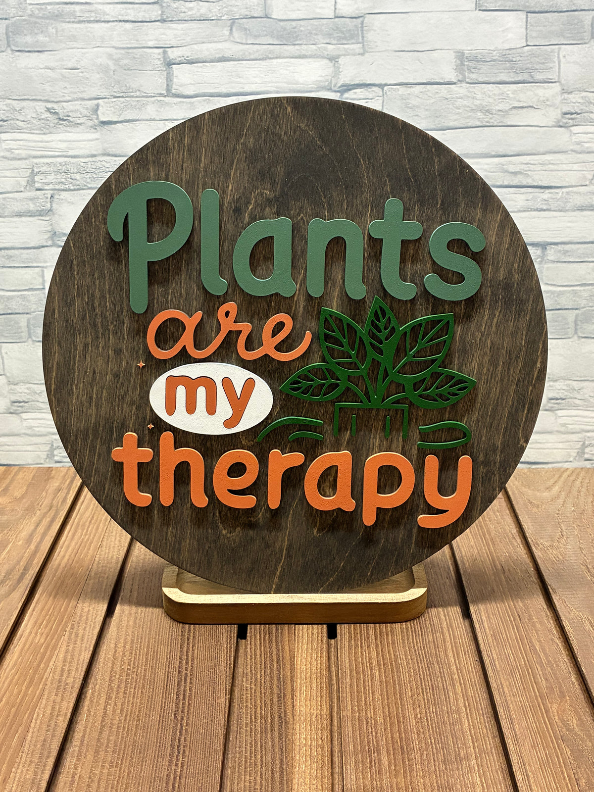 Plants are My Therapy - Round Wood Door Hanger Wall Sign
