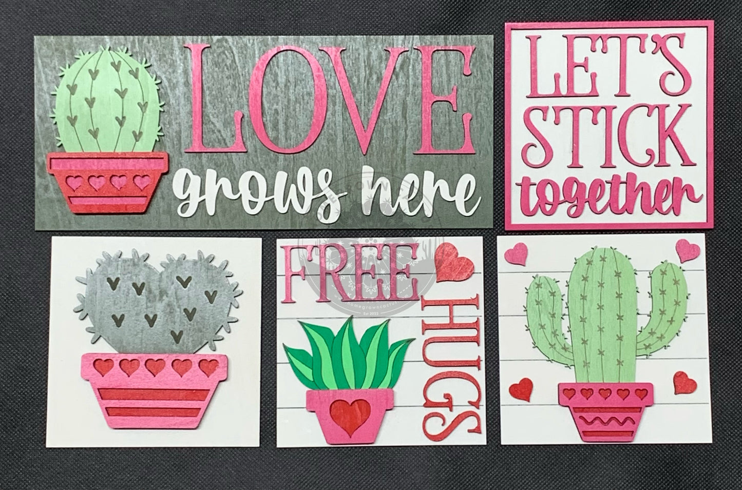 Love Grows Here - Cactus Valentines Leaning Sign Set