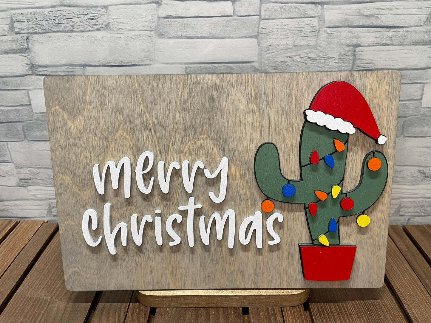 Cactus Merry Christmas - Wood Door Wall Sign Hanger