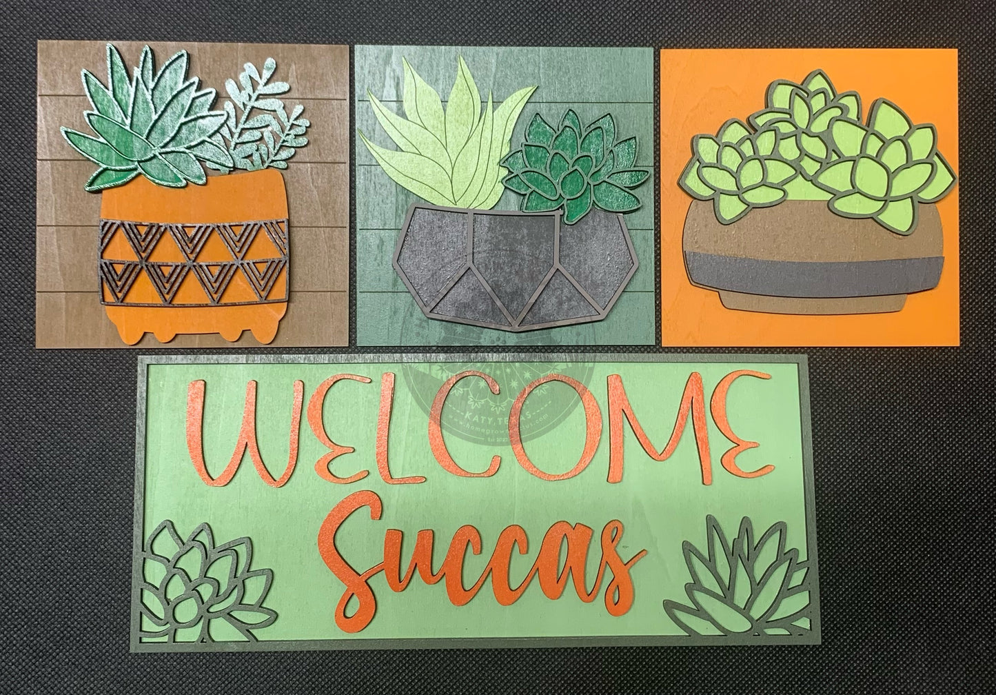 Welcome Succas - Succulent Leaning Sign Set