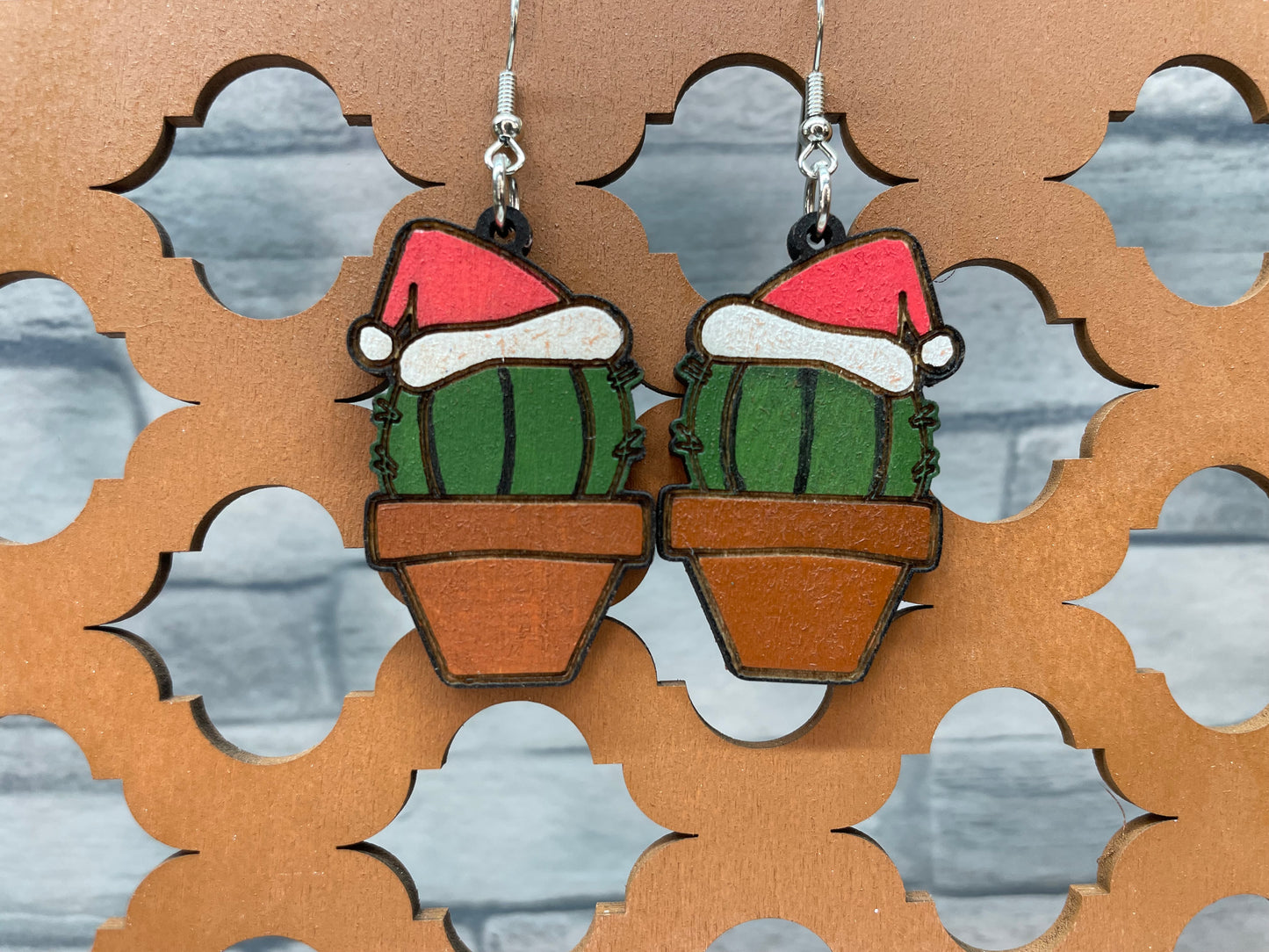 Cute Cactus Christmas Earrings