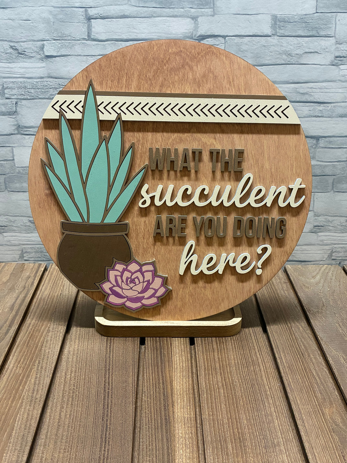 What the Succulent Are You Doing Here - Wood Round Wall Door Sign
