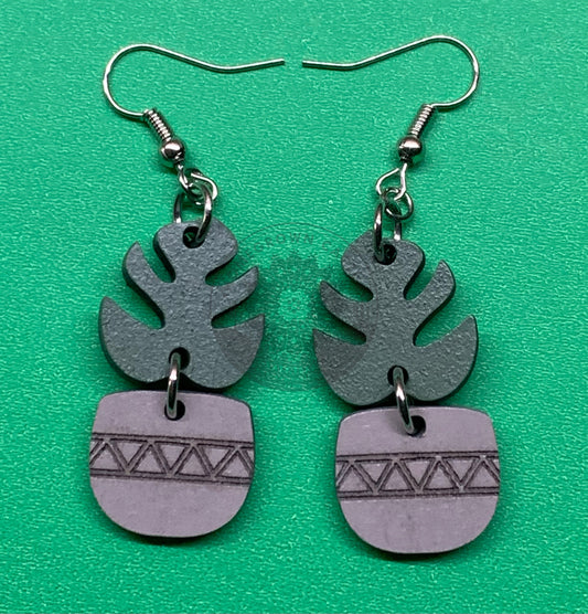 Potted Monstera Plant Earrings