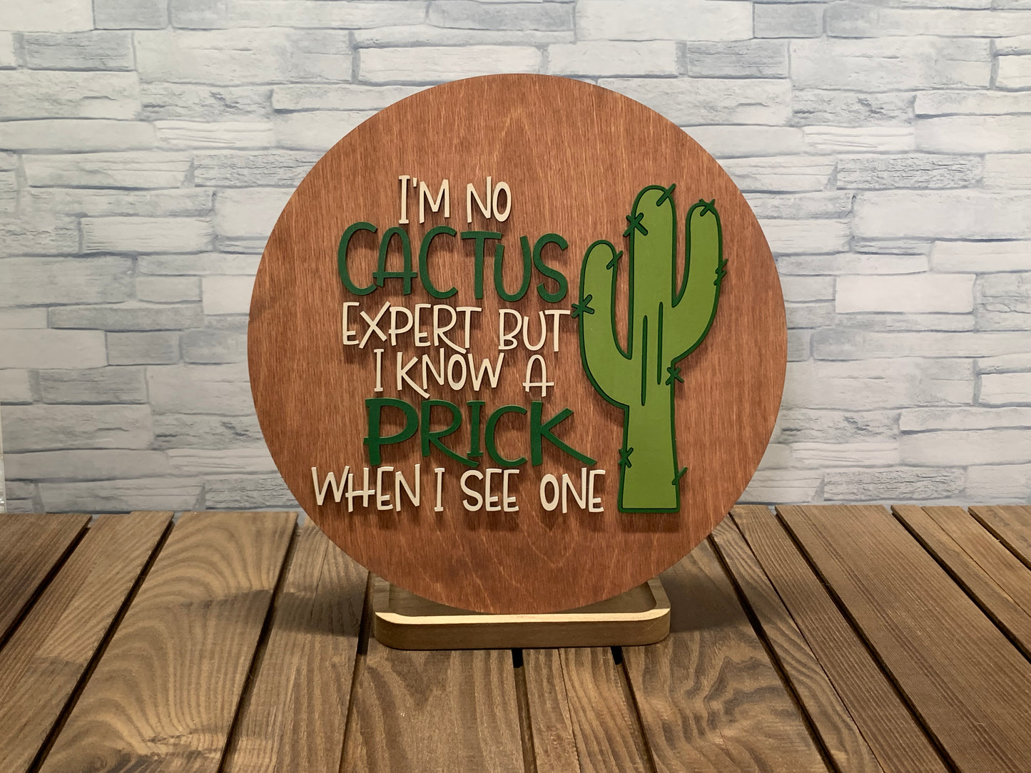 No Cactus Expert - Round Wood Door Wall Sign Hanger