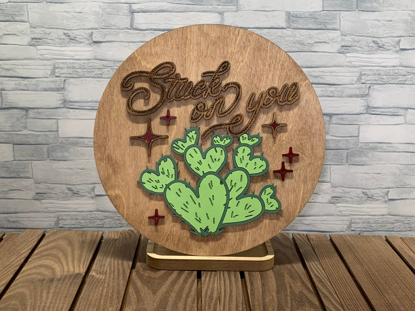 Stuck on You - Round Wood Wall Hanger Door Sign