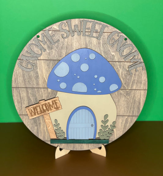 Gnome Mushroom House - Interchangeable Round Door Hanger Sign
