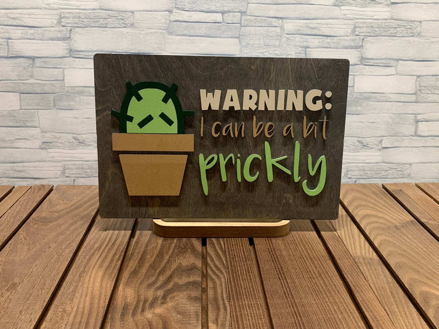 Warning I can be a bit Prickly - Wood Door Wall Sign Hanger