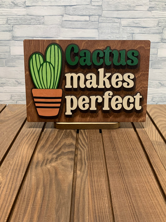 Cactus Makes Perfect - Wood Door Wall Sign Hanger