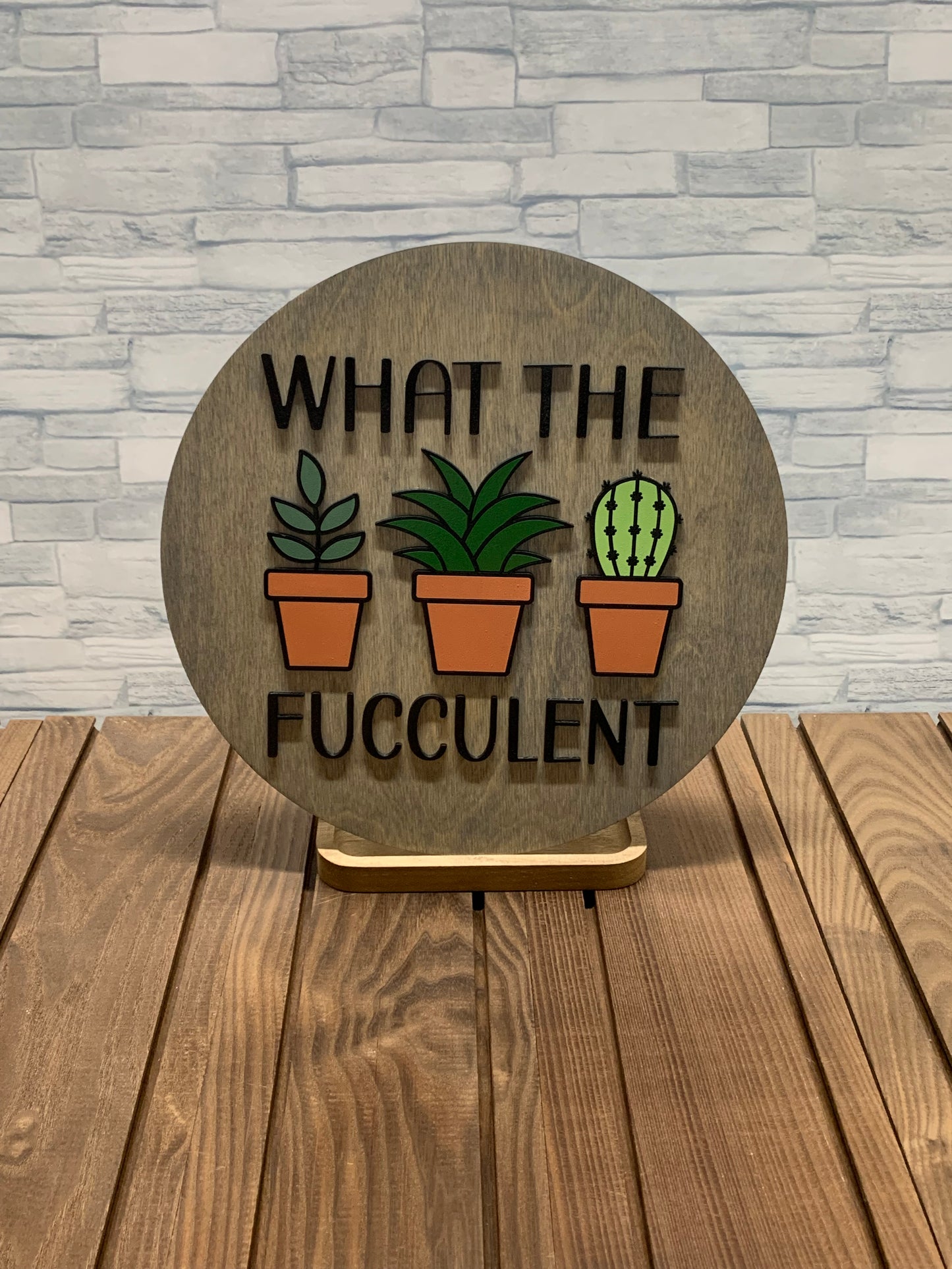 What the Fucculent - Round Wood Wall Hanger Door Sign