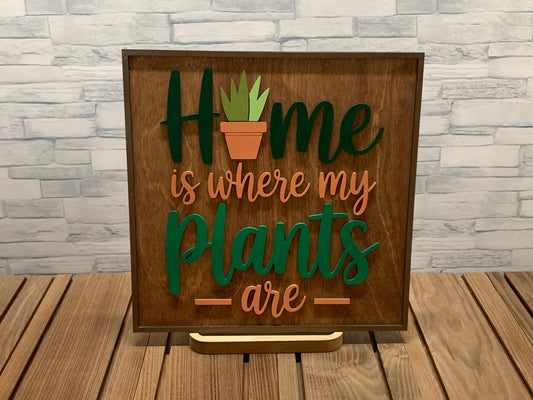 Home is Where My Plants Are - Wood Door Wall Sign Hanger