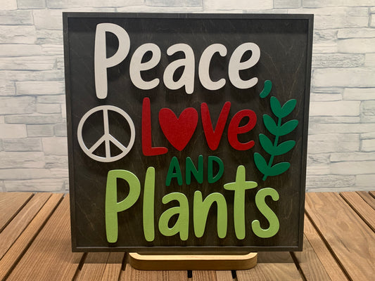 Peace, Love and Plants - Wood Wall Door Sign