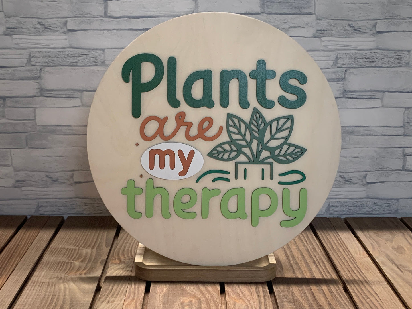 Plants are My Therapy - Round Wood Door Hanger Wall Sign