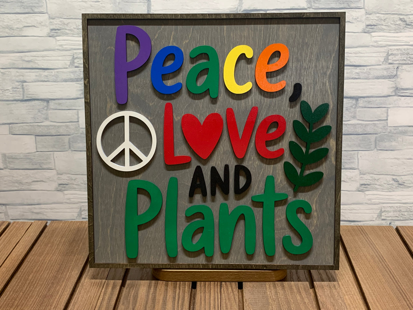 Peace, Love and Plants - Wood Wall Door Sign