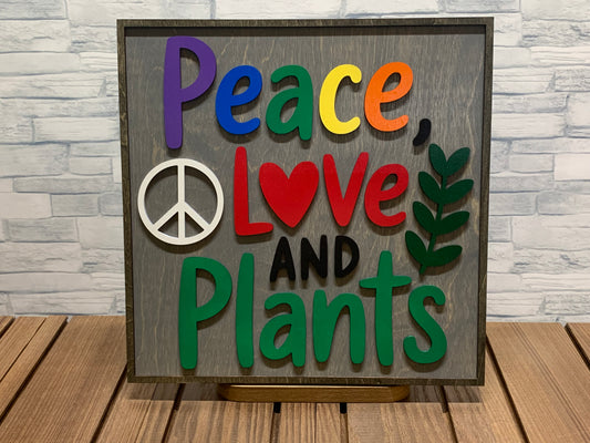 Peace, Love and Plants - Wood Wall Door Sign