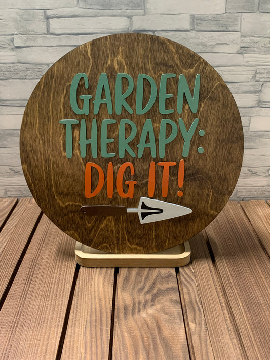Garden Therapy Dig It - Round Wood Door Sign Wall Hanger