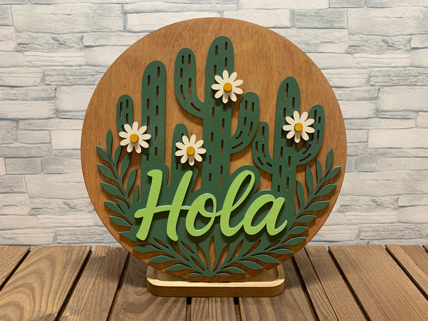 Hola - Cactus Round Wood Door Wall Sign Hanger