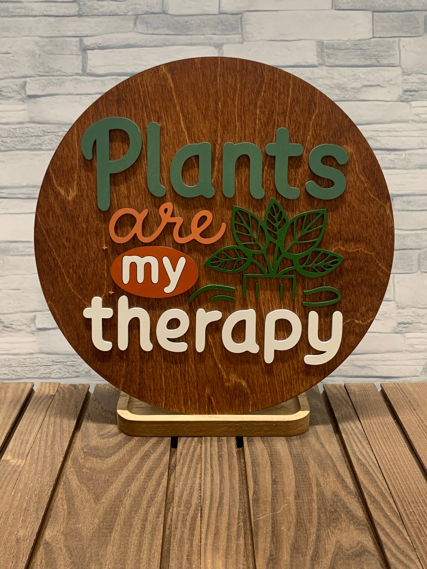 Plants are My Therapy - Round Wood Door Hanger Wall Sign