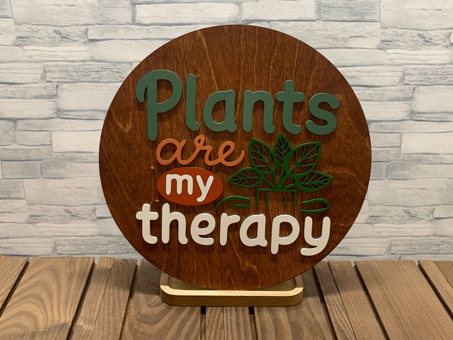 Plants are My Therapy - Round Wood Door Hanger Wall Sign