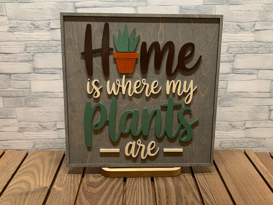 Home is Where My Plants Are - Wood Door Wall Sign Hanger