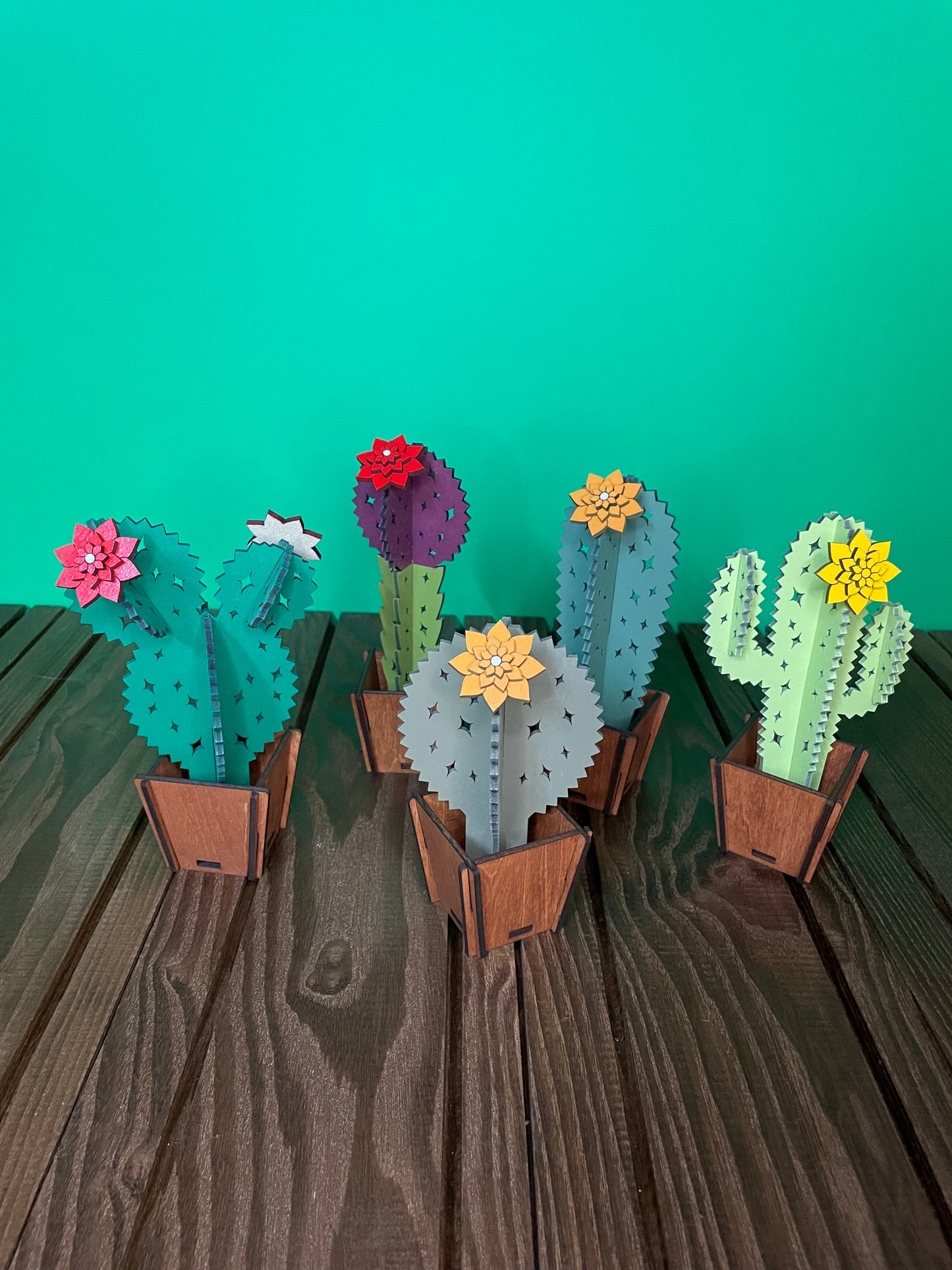Wooden Cactus Set