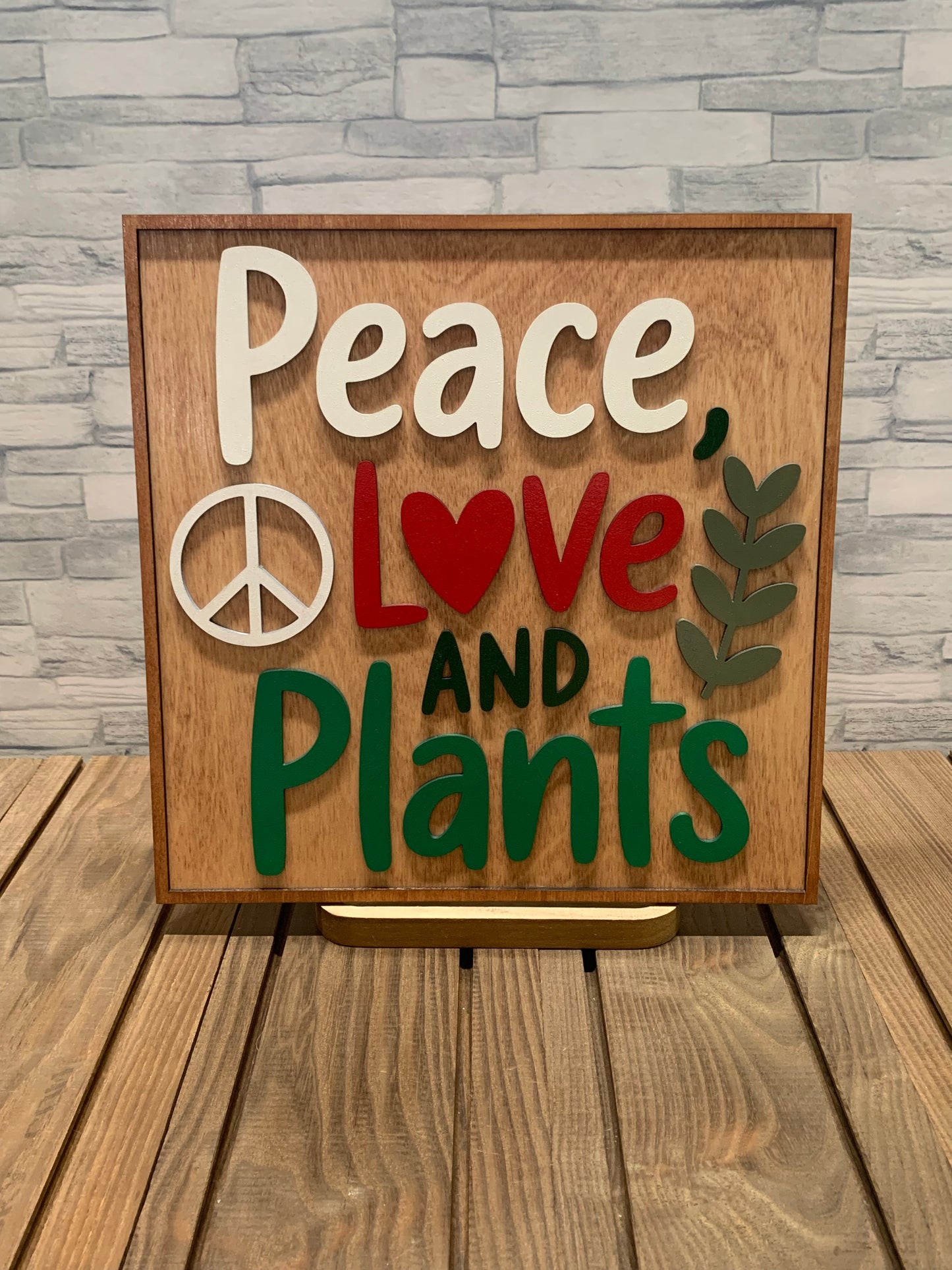 Peace, Love and Plants - Wood Wall Door Sign