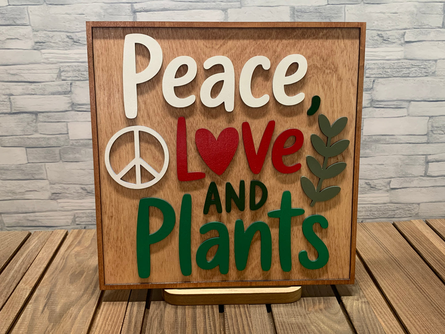 Peace, Love and Plants - Wood Wall Door Sign