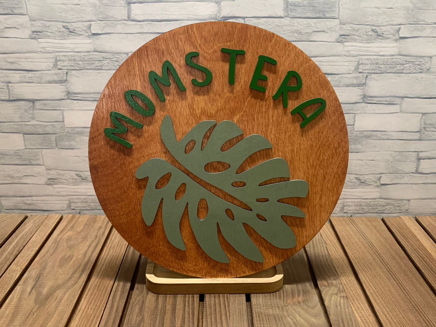 Momstera - Wood Round Wall Sign Door Hanger