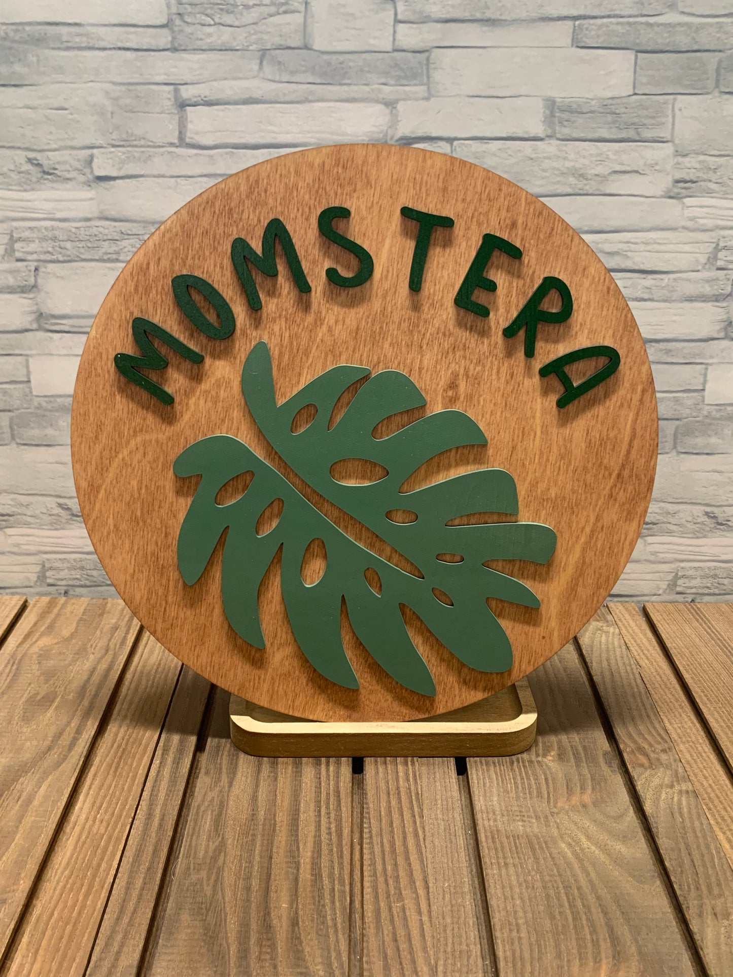 Momstera - Wood Round Wall Sign Door Hanger