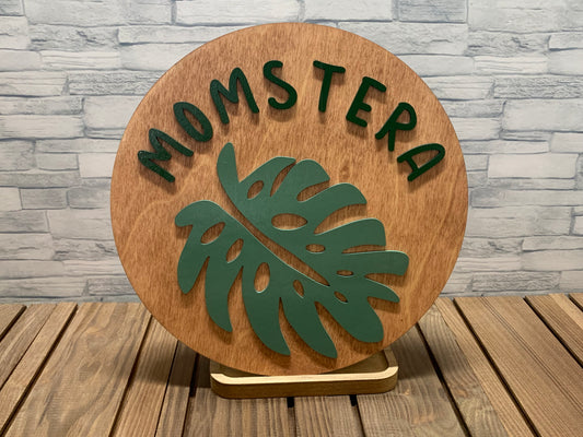 Momstera - Wood Round Wall Sign Door Hanger