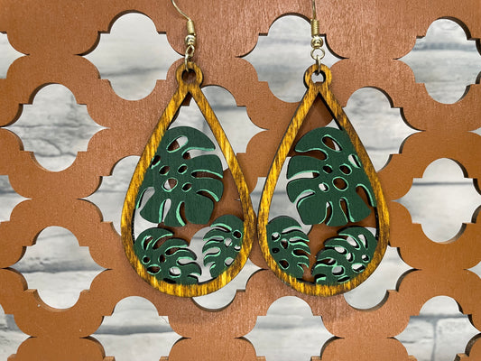 Monstera Teardrop Earrings
