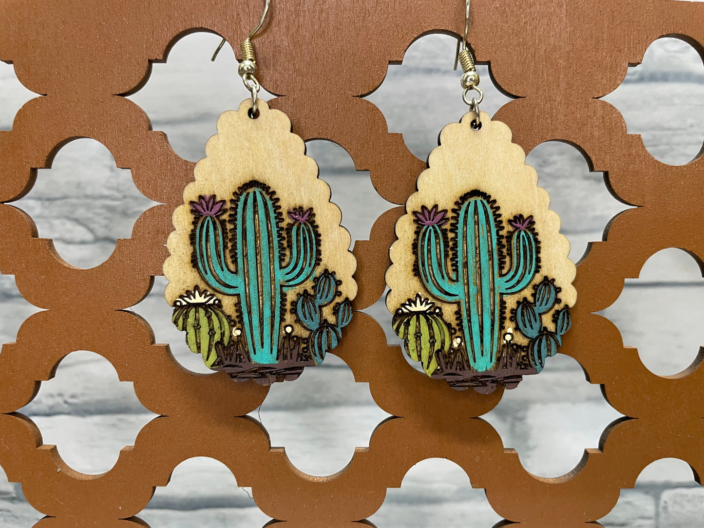 Scalloped Cactus Laser Engraved Earrings
