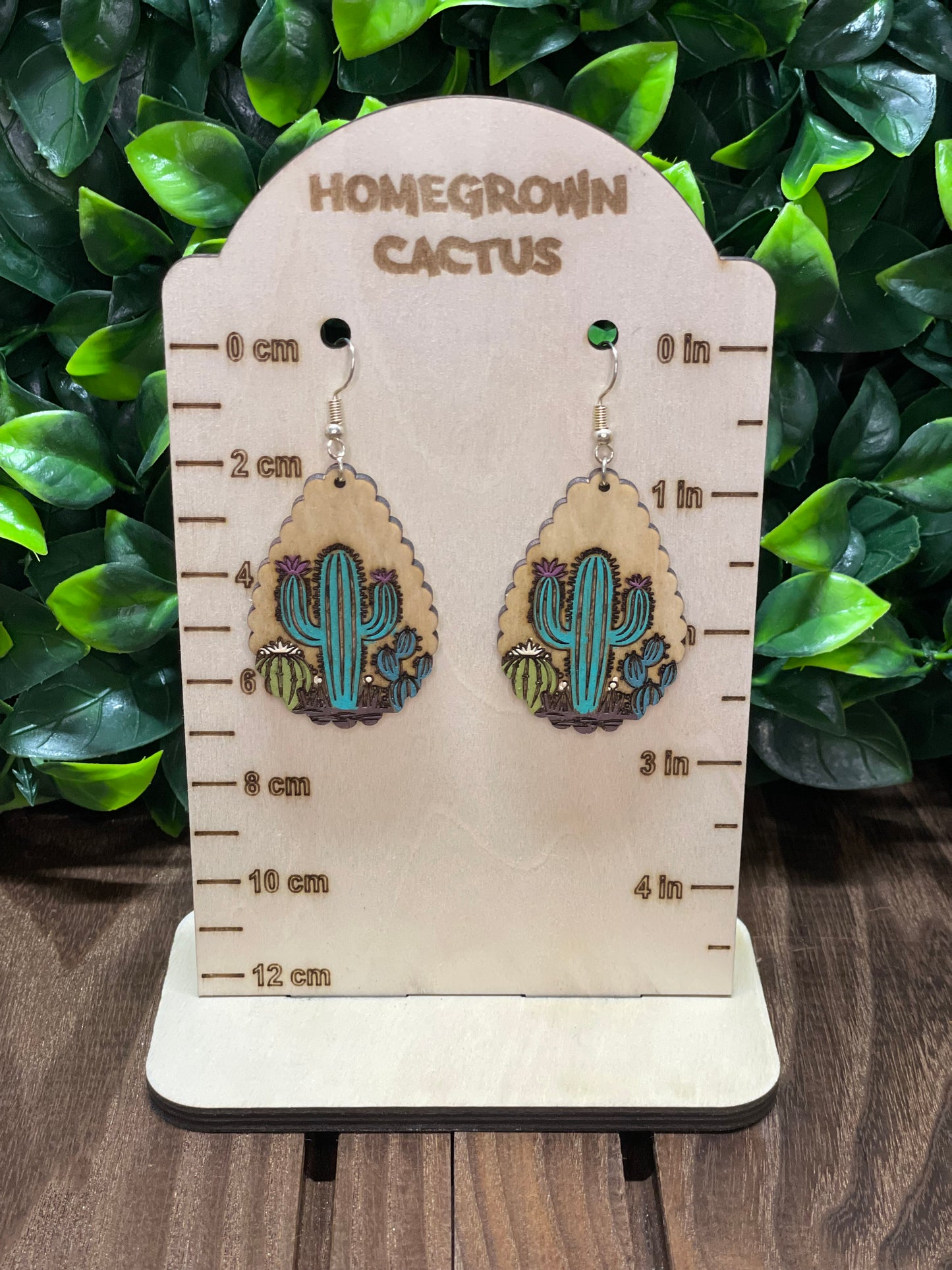 Scalloped Cactus Laser Engraved Earrings