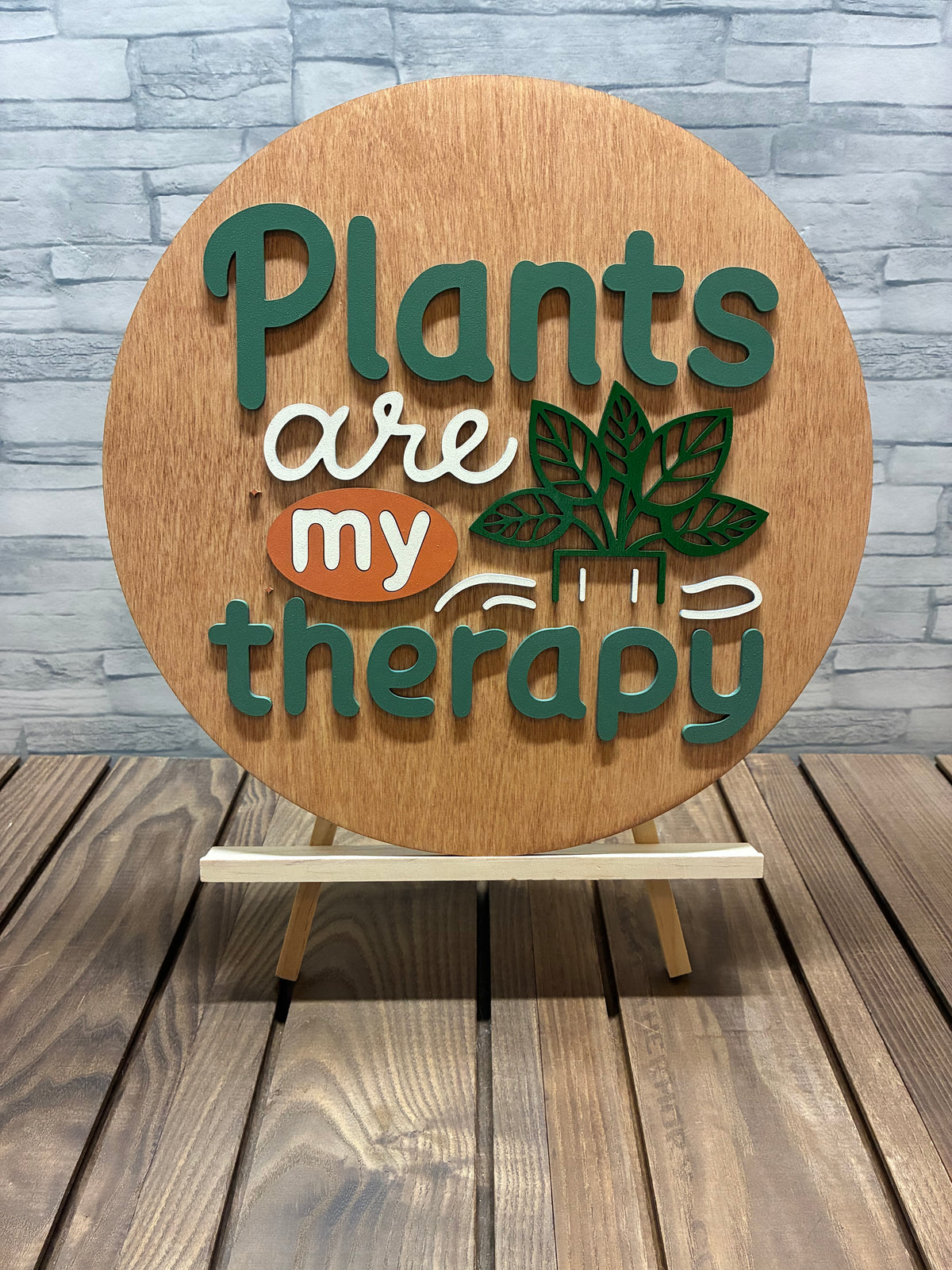 Plants are My Therapy - Round Wood Door Hanger Wall Sign