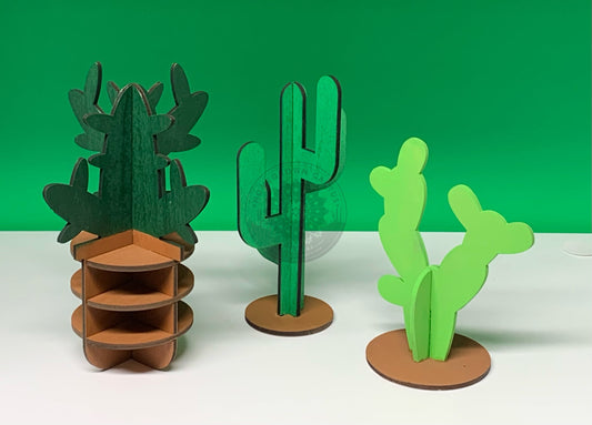 Wooden Cactus Table Decor