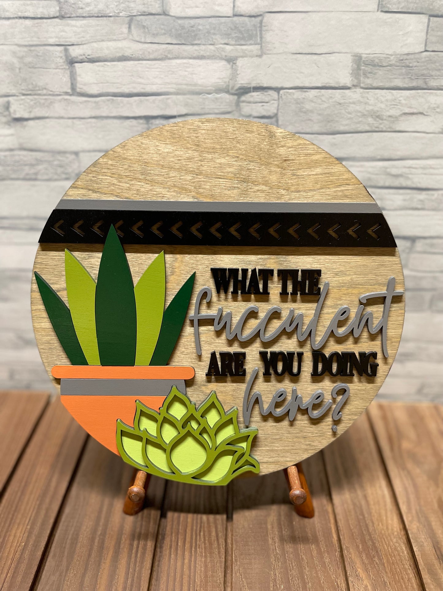What the Fucculent Laser Cut Round Wood Door Hanger Wall Sign