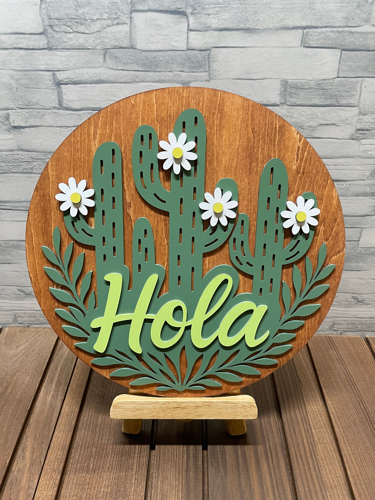 Hola - Cactus Round Wood Door Wall Sign Hanger