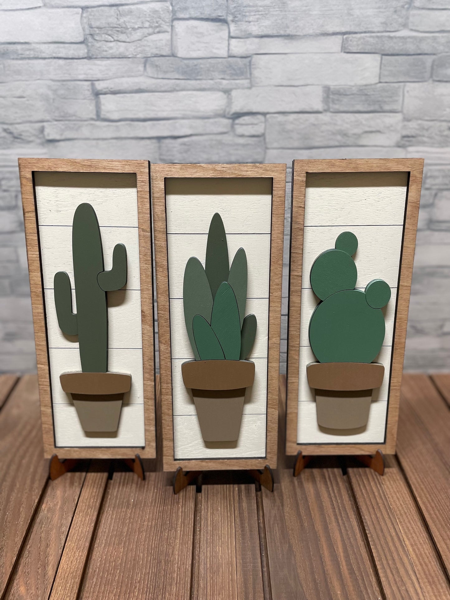 Cactus Trio Shiplap Sign Set